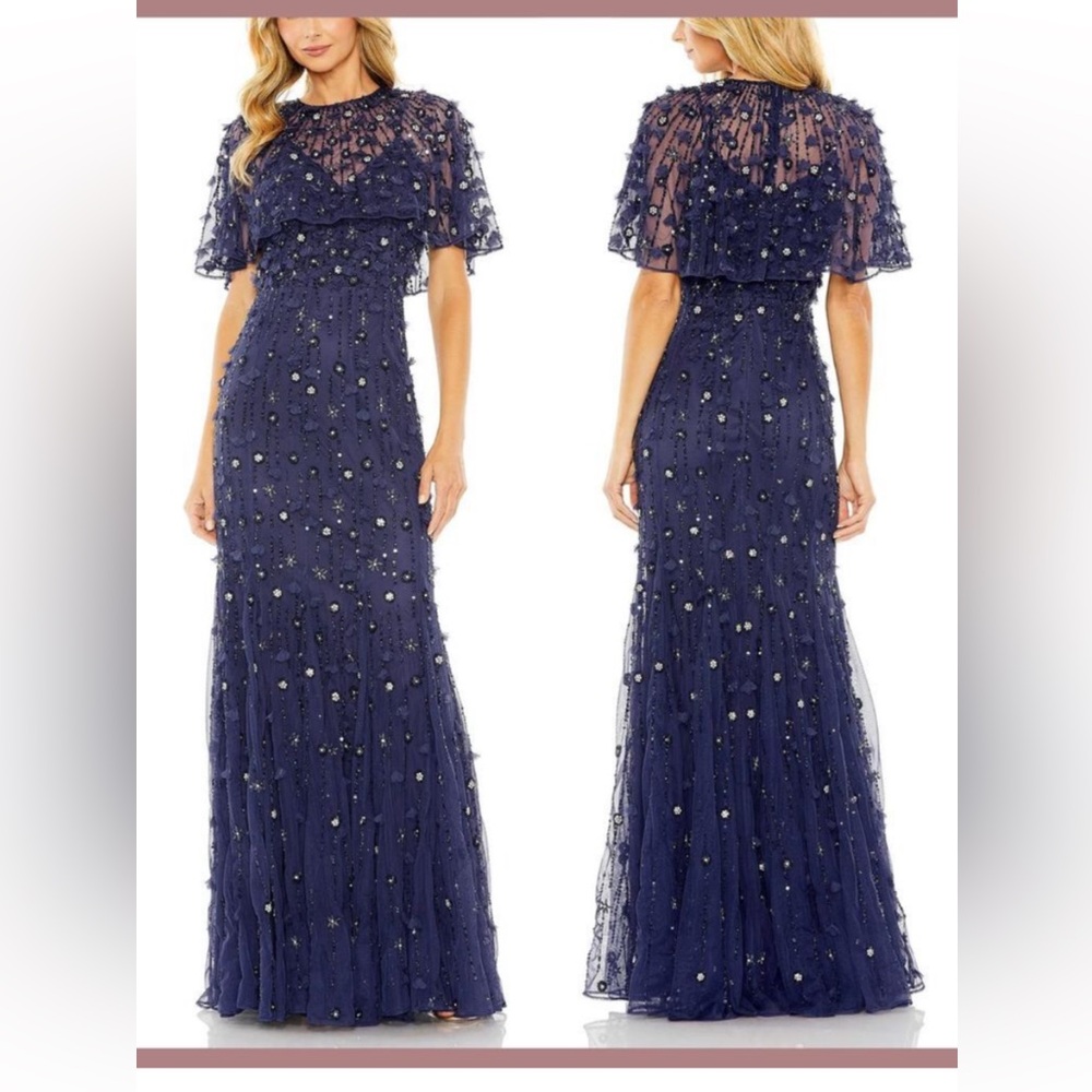 Mac Duggal Navy Embellished Trumpet Gown